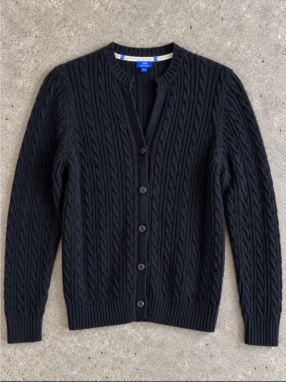 Vintage TABI Cable Knit Cotton Cardigan Sweater Woman Small Black Button Front